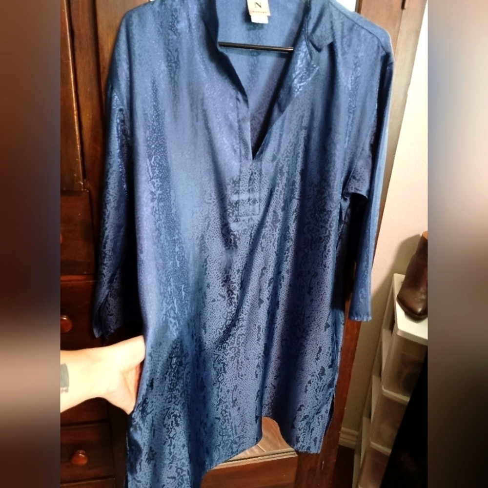 Natori Navy Blue Sleep Dress/ Night Dress With Pockets_Med
